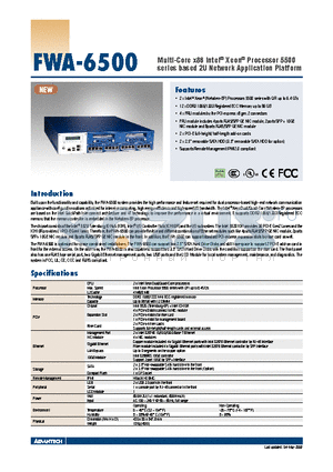 FWA-6500CFE datasheet - Multi-Core x86 Intel^ Xeon^ Processor 5500 series based 2U Network Application Platform