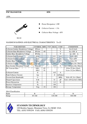 8550 datasheet - PNP TRANSISTOR