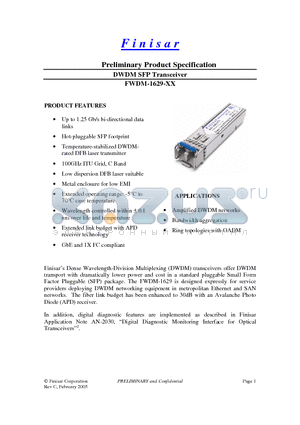 FWDM-1629-18 datasheet - DWDM SFP Transceiver