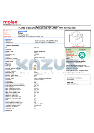 85506-5002 datasheet - Modular Jack, Vertical, 8/8, Cat5E, Without Ribs