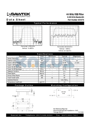 855079 datasheet - 44 MHz VSB Filter
