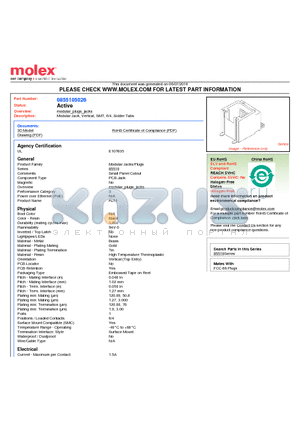 85510-5026 datasheet - Modular Jack, Vertical, SMT, 6/4, Solder Tabs