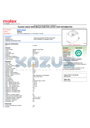 85513-5002 datasheet - SMT Jack for Mating with F.C.C 68 Plugs, 6 Circuits