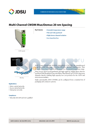 FWM-T81M5F20 datasheet - Multi-Channel CWDM Mux/Demux 20 nm Spacing