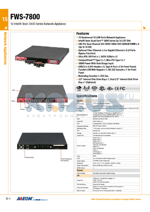 FWS-7800 datasheet - 1U Intel Xeon 3400 Series Network Appliance