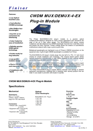 FWSF-M-D-4-EX-LC datasheet - CWDM MUX/DEMUX-4-EX Plug-in Module