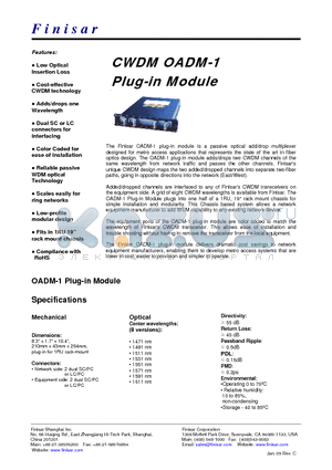 FWSF-OADM-1-49 datasheet - CWDM OADM-1 Plug-in Module