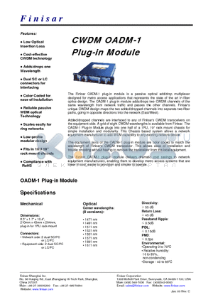 FWSF-OADM-1-51 datasheet - CWDM OADM-1 Plug-in Module