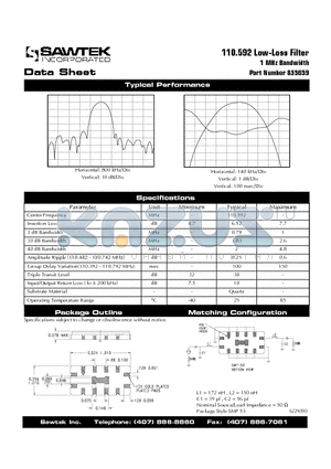 855659 datasheet - 110.592 Low-Loss Filter