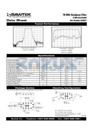 855677 datasheet - 70 MHz Bandpass Filter