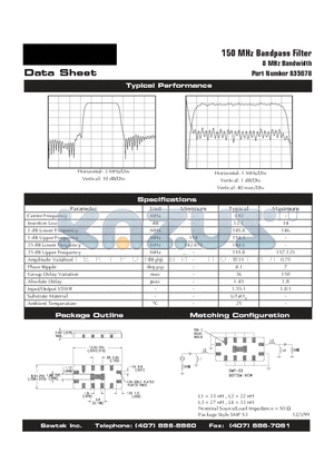 855678 datasheet - 150 MHz Bandpass Filter