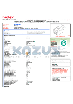 85568-7883 datasheet - Modular Plug, Short Body, Shielded, 8/8, Green Boot, Cat6