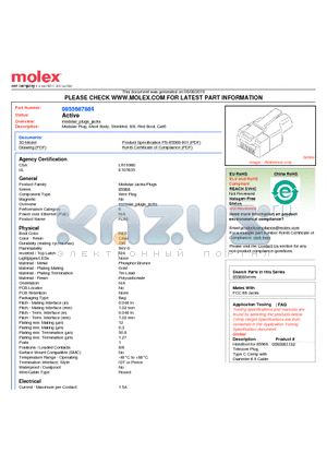 85568-7884 datasheet - Modular Plug, Short Body, Shielded, 8/8, Red Boot, Cat6