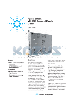 E1406A datasheet - VXI GPIB Command Module C-Size