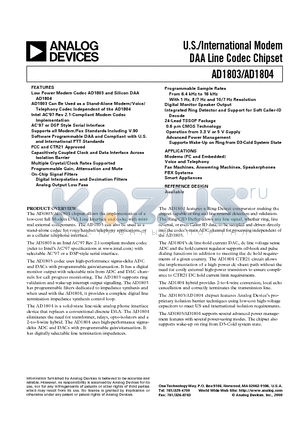 AD1804JRU datasheet - U.S./International Modem DAA Line Codec Chipset