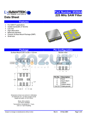 855844 datasheet - 225 MHz SAW Filter