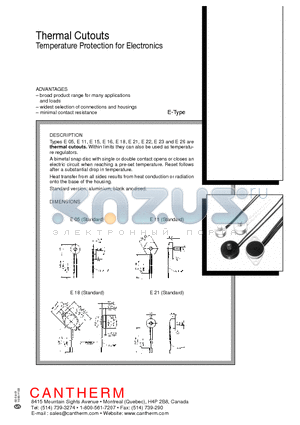 E15 datasheet - Thermal Cutouts Temperature Protection for Electronics