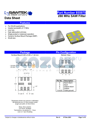 855975 datasheet - 280 MHz SAW Filter