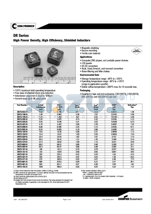 DR73-102-R datasheet - High Power Density, High Efficiency, Shielded Inductors