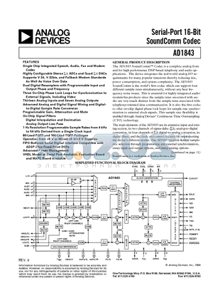 AD1843JST datasheet - Serial-Port 16-Bit SoundComm Codec