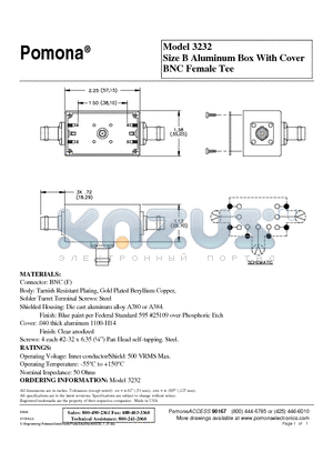 3232 datasheet - Size B Aluminum Box With Cover BNC Female Tee