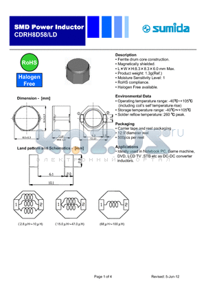 CDRH8D58/LDNP-150NC datasheet - Ferrite drum core construction.