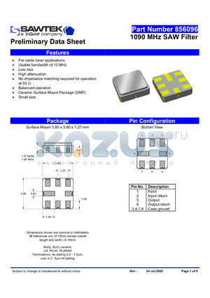 856096 datasheet - 1090 MHz SAW Filter