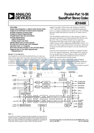 AD1848KST datasheet - Parallel-Port 16-Bit SoundPort Stereo Codec