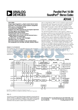 AD1845JP datasheet - Parallel-Port 16-Bit SoundPort Stereo Codec