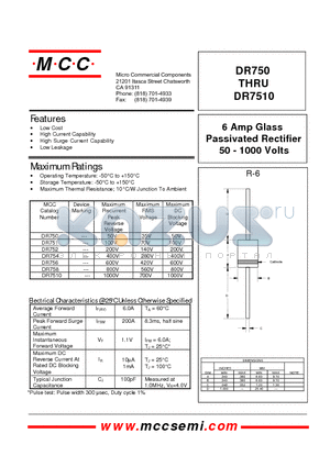 DR750 datasheet - Passivated Rectifier 50 - 1000 Volts 6 Amp Glass