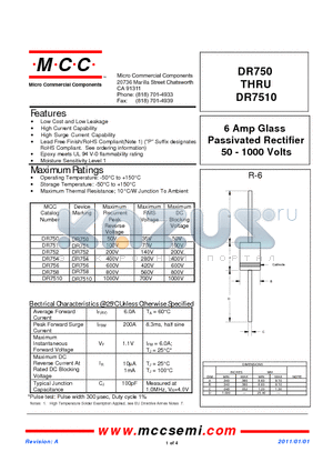 DR7510 datasheet - 6 Amp Glass Passivated Rectifier 50 - 1000 Volts