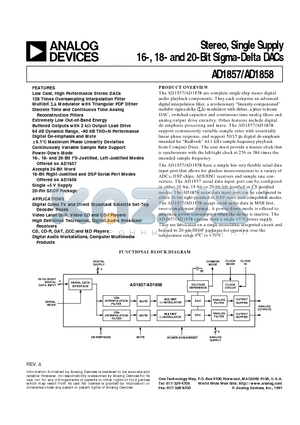 AD1857 datasheet - Stereo, Single Supply 16-, 18- and 20-Bit Sigma-Delta DACs