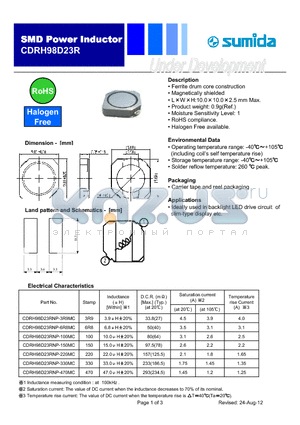CDRH98D23R datasheet - SMD Power Inductor