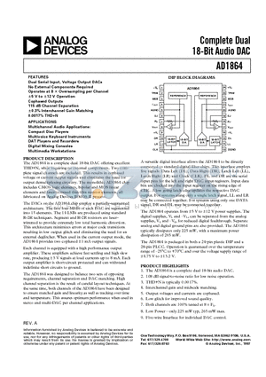 AD1864N-J datasheet - Complete Dual 18-Bit Audio DAC