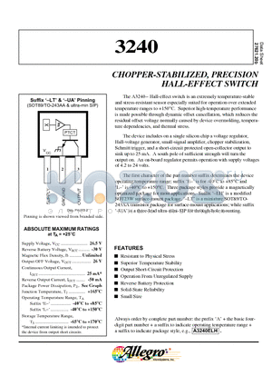 3240 datasheet - CHOPPER-STABILIZED, PRECISION HALL-EFFECT SWITCH
