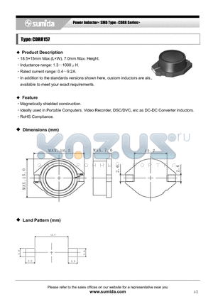 CDRR157NP-102MB datasheet - Power Inductor< SMD Type : CDRR Series>