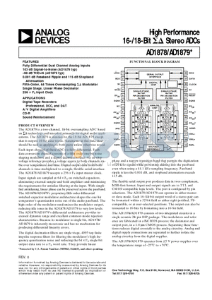 AD1878 datasheet - High Performance 16-/18-Bit Stereo ADCs