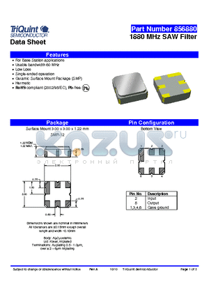 856880 datasheet - 1880 MHz SAW Filter