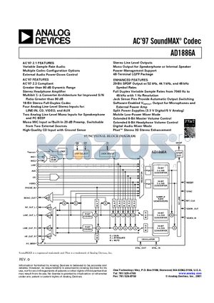 AD1886 datasheet - AC97 SoundMAX Codec