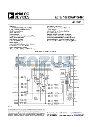 AD1888 datasheet - AC 97 SoundMAX Codec