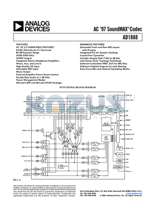 AD1888JCP-REEL datasheet - AC 97 SoundMAX Codec