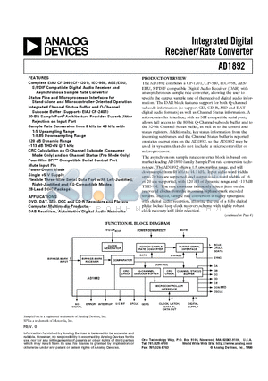 AD1892 datasheet - Integrated Digital Receiver/Rate Converter