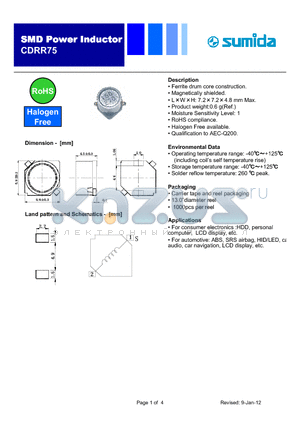 CDRR75NP-151MC datasheet - Ferrite drum core construction.