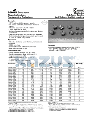 DRA124-100-R datasheet - High Power Density, High Efficiency, Shielded Inductors