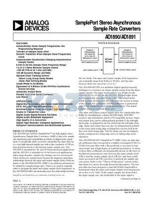 AD1891 datasheet - SamplePort Stereo Asynchronous Sample Rate Converters