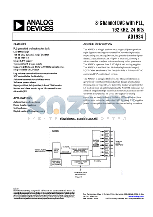 AD1934YSTZ-RL datasheet - 8-Channel DAC with PLL, 192 kHz, 24 Bits