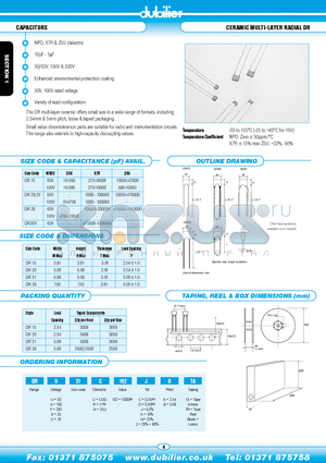 DRA21W102CATA datasheet - CAPACITORS CERAMIC MULTI-LAYER RADIAL DR