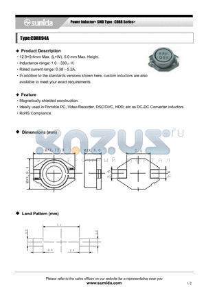 CDRR94ANP-120MB datasheet - Power Inductor< SMD Type : CDRR Series>