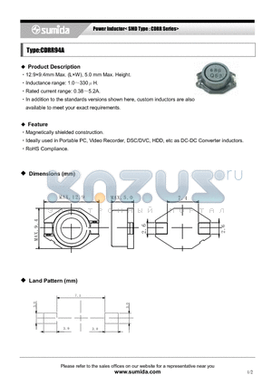 CDRR94ANP-1R0PB datasheet - Power Inductor< SMD Type : CDRR Series>