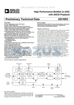 AD1955 datasheet - High Performance Multibit DAC with SACD Playback